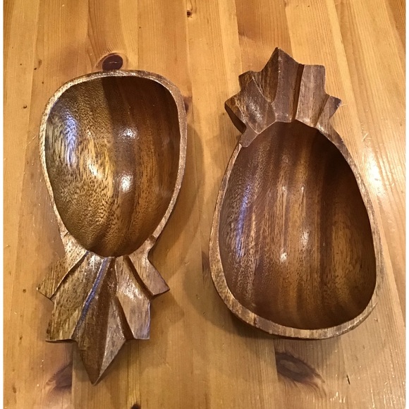 Vintage Other - TIKI BAR CARVED PINEAPPLE BOWLS ALII WOODS HONOLULU MONKEY POD TIKI LOUNGE